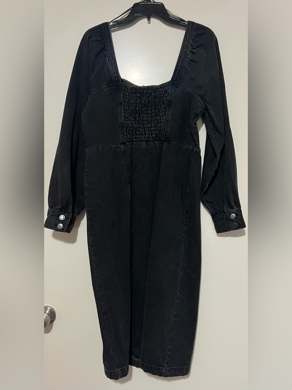 NWT Future Collective Kahlana Barfield Brown Puff Sleeve Black Denim Dress - Picture 7 of 9